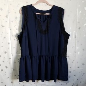 Lane Bryant Blue Sleeveless Top with Black Lace